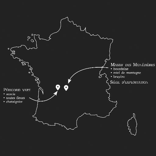 carte lieux de production : périgord vert (dordogne) et monédières (corrèze)